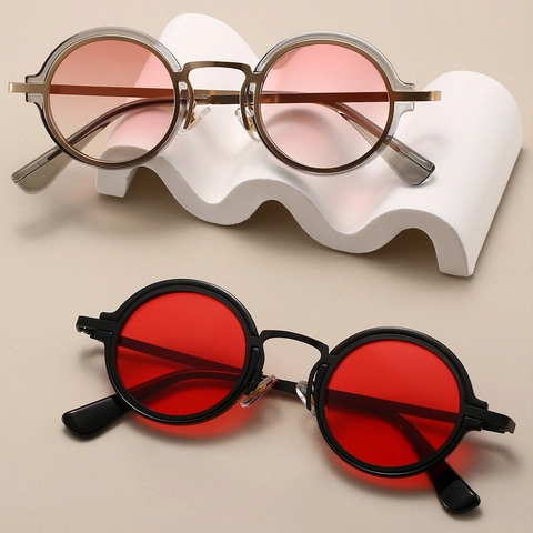 Occhiali Da Sole Rotondi Vintage Steampunk Montatura Metallo Plastica Protezione UV400 Retro Hip Hop Unisex