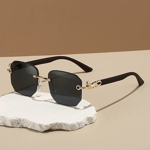 Randlose Oktogonale Sonnenbrille Mode Leopard Metall Dekor Polygon Verlaufsgläser UV400 Schutz Retro Luxus Brille