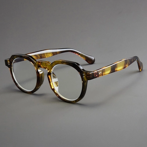 Gafas Antiluz Azul De Montura Redonda Retro Vintage Material PC Patrón Carey Mármol Decoración Remaches Adulto