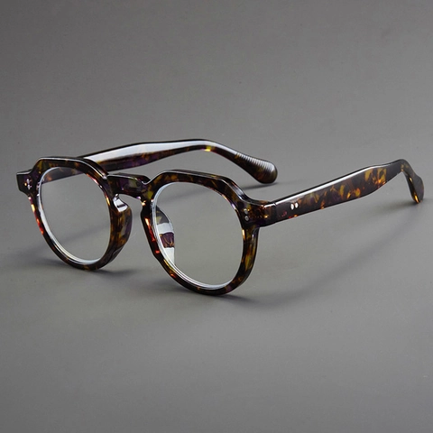 Gafas Antiluz Azul De Montura Redonda Retro Vintage Material PC Patrón Carey Mármol Decoración Remaches Adulto