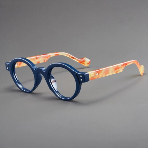 Retro Round Anti Blue Light Glasses PC Frame Color Block Rivet Decorative Plain Mirror For Women Men Trendy Vintage