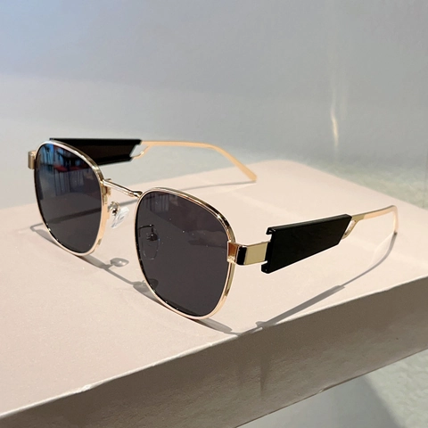 Retro Oval Sonnenbrille Metallrahmen UV400 Schutz Mode Geometrisches Dekor Brillen Für Reisen Party