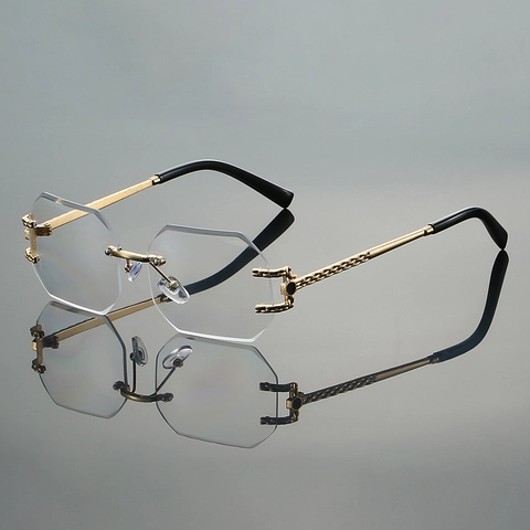 Randlose Polygonale Sonnenbrille Metall Gold Kettenbügel Verlauf Luxus Mode Reise Urlaub Brille Für Damen Herren