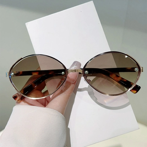 Oval Sunglasses Metal Plastic Frame Gradient Lenses UV400 Protection Fashion Punk Trendy Style Women Men Driving