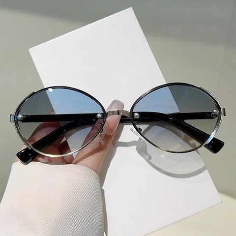 Oval Sunglasses Metal Plastic Frame Gradient Lenses UV400 Protection Fashion Punk Trendy Style Women Men Driving