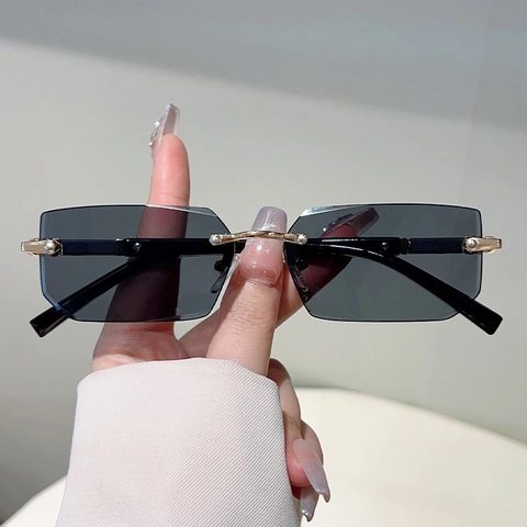 Occhiali Da Sole Rettangolari Senza Montura Lenti Sfumate Protezione UV400 Moda Retrò Montatura In Metallo Accessori Per Esterno Viaggio Festa