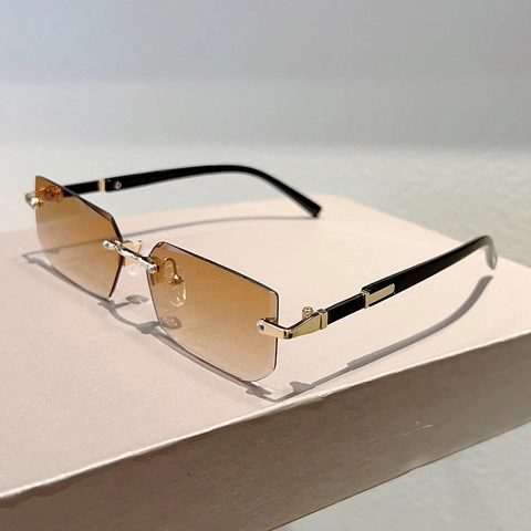 Rimless Rectangular Sunglasses Gradient Lenses UV400 Protection Fashion Retro Metal Frame Accessories For Outdoor Travel Party