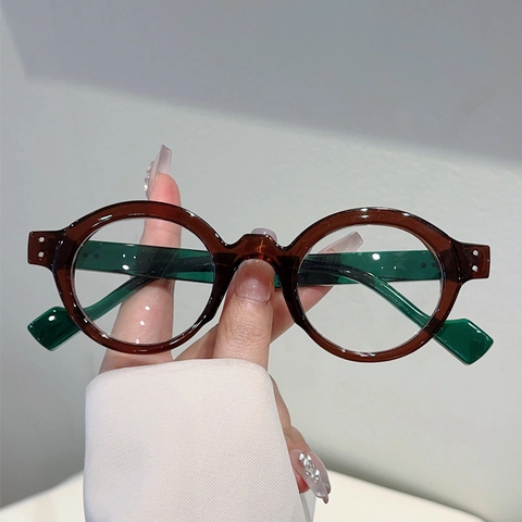Retro Runde Rahmen Brille Anti Blaulicht Blockierende Brillen PC Material Kontrastfarbe Metallnieten Für Damen Herren