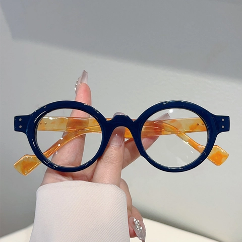 Retro Runde Rahmen Brille Anti Blaulicht Blockierende Brillen PC Material Kontrastfarbe Metallnieten Für Damen Herren