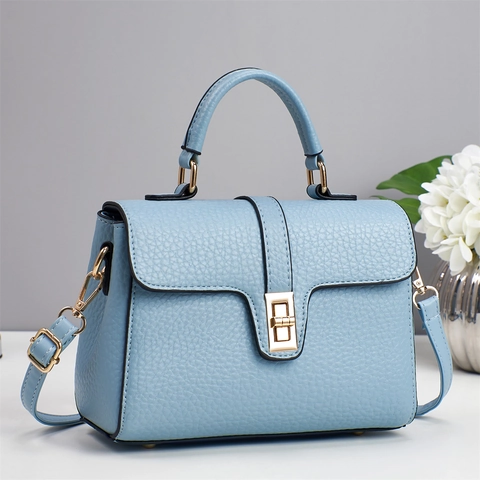 Elegant Lychee Pattern PU Leather Top Handle Bag For Women Simple Fashion Crossbody Shoulder Purse With Gold Twist Lock