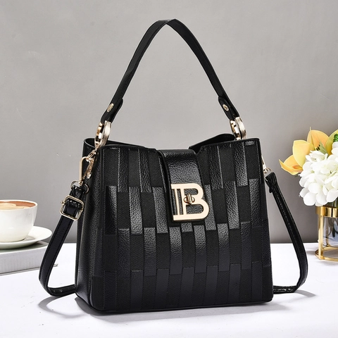 Borsa da Donna alla Moda in Pelle PU Con Fibbia in Metallo a B Borsa a Tracolla Goffrata Geometrica per Quotidiano Urbano