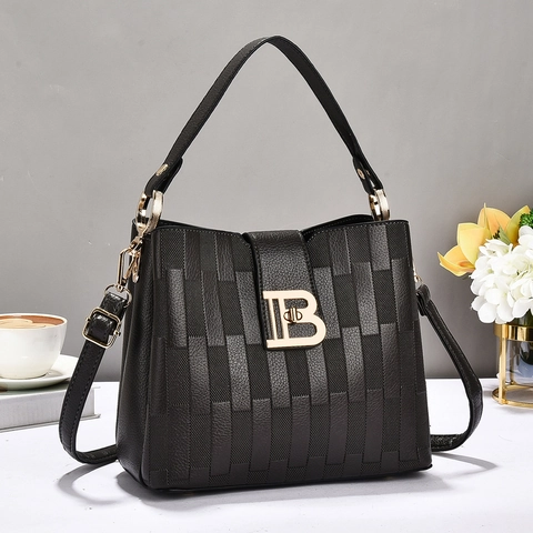 Borsa da Donna alla Moda in Pelle PU Con Fibbia in Metallo a B Borsa a Tracolla Goffrata Geometrica per Quotidiano Urbano