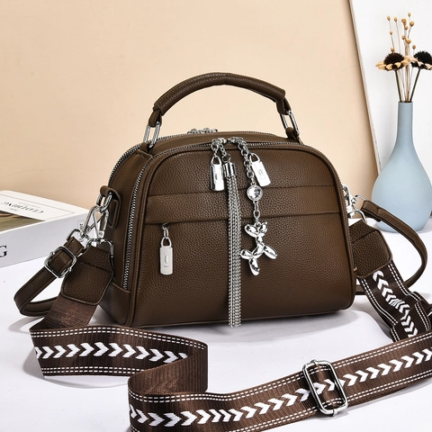 Sac À Épaule Femme Cuir PU Texture Lychee Grande Capacité Large Bandoulière Crossbody Navette Avec Gland