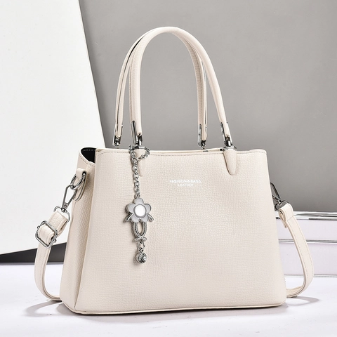 Sac À Main Femme Cuir PU Texture Litchi Sac À Poignée Avec Pendentif Fleur Mode Sac Bandoulière Pour Dames