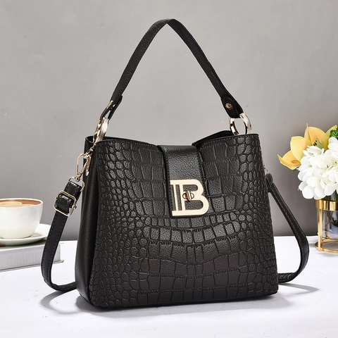 Sac À Épaule Pour Femmes Motif Crocodile Sac À Main En Cuir PU Boucle Métallique Dorée Bandoulière Réglable Style Urbain Élégant