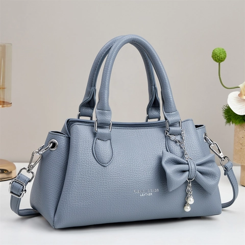 Bolso De Mano Mujer Cuero PU Grano Lichi Multicapa Gran Capacidad Bolso Bandolera Lazo Colgante Perla Artificial Elegante Moda