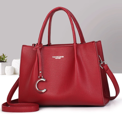 Dames Handtas Grote Capaciteit PU Synthetisch Leer Lychee Textuur Handtas Met Metalen C Hanger Schouder Crossbody Tas