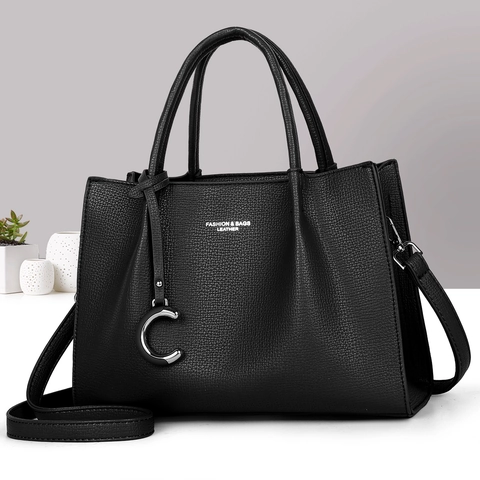 Dames Handtas Grote Capaciteit PU Synthetisch Leer Lychee Textuur Handtas Met Metalen C Hanger Schouder Crossbody Tas