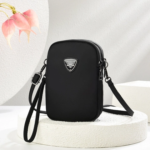 Damen Wasserdichte Nylon Mini Handy Tasche Crossbody Umhängetasche Mehrere Fächer Reißverschluss Retro Einfarbig Klassisch