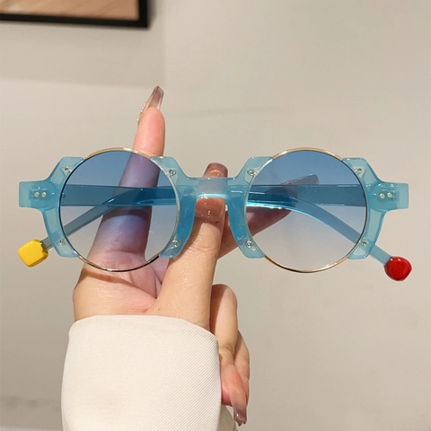 Round Sunglasses Retro Fashion PC Frame UV400 Protection Contrast Color Temples Hip Hop Style Eyewear
