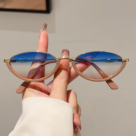 Cat Eye Sunglasses Vintage Small Frame Oval Metal Plastic UV400 Protection Trendy Travel Eyewear For Women