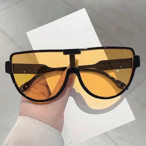 Gafas De Sol Escudo Extragrandes Montura PC Protección UV400 Parte Superior Plana Lente De Una Pieza Para Mujer
