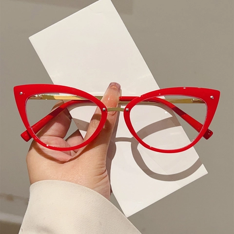Montature Per Occhiali Occhio Di Gatto Retro Per Donna Anti Luce Blu Lenti Trasparenti PC Metallo Moda