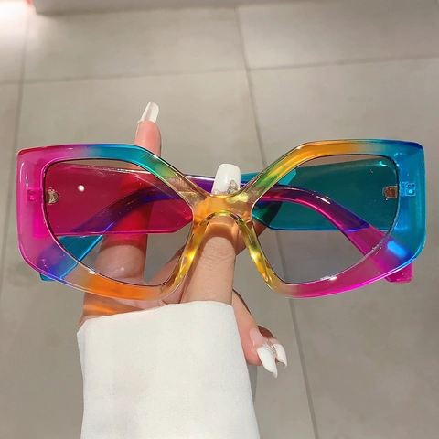 Gafas De Sol Ojo De Gato Degradado Arcoíris Montura PC Grande UV400 Geométrico Irregular Gafas Mujer Moda Calle