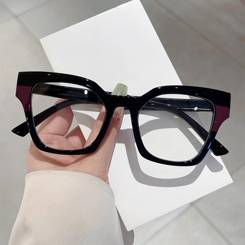 Gafas Anti Luz Azul Cat Eye Moda Marco Grande Leopardo Bloque De Color Mujeres Elegantes Gafas De Lectura