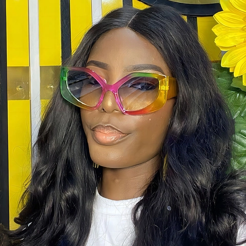 Gafas De Sol Ojo De Gato Degradado Arcoíris Montura PC Grande UV400 Geométrico Irregular Gafas Mujer Moda Calle