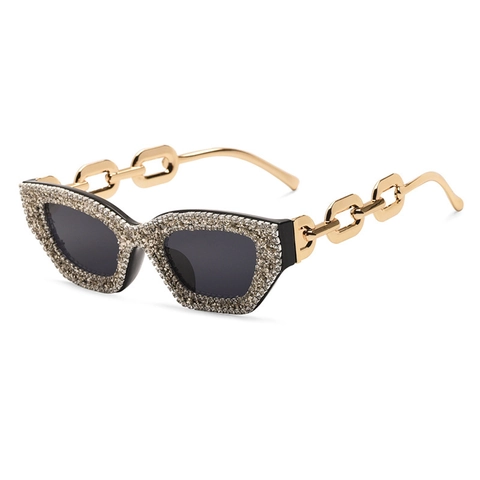 Occhiali Da Sole Cat Eye Con Strass Da Donna Con Aste A Catena In Metallo Dorato Protezione UV400 Occhiali Di Lusso
