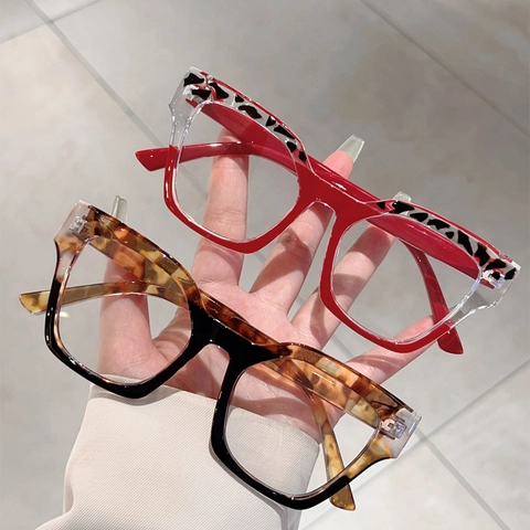 Gafas Anti Luz Azul Cat Eye Moda Marco Grande Leopardo Bloque De Color Mujeres Elegantes Gafas De Lectura