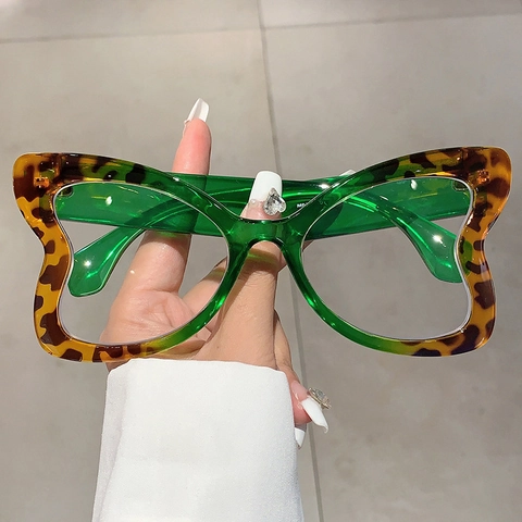 Women Oversized Butterfly Sunglasses PC Frame UV400 Protection Leopard Print Retro Trendy Decorative Eyewear Travel
