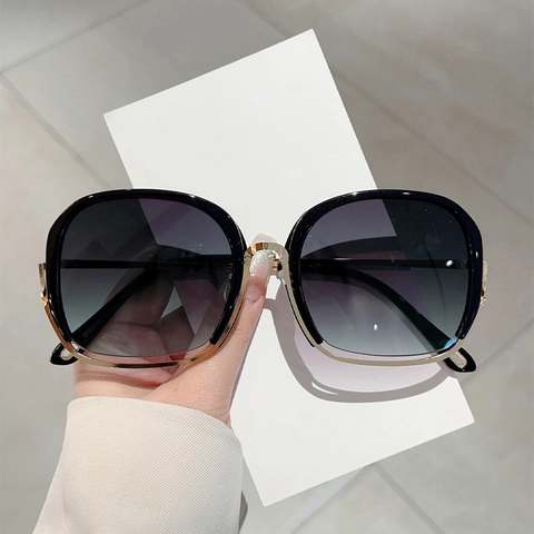 Gafas De Sol Cuadradas Montura Grande Metal Plástico Protección UV400 Lentes Degradadas Retro Minimalista Mujer