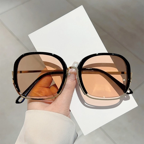 Gafas De Sol Cuadradas Montura Grande Metal Plástico Protección UV400 Lentes Degradadas Retro Minimalista Mujer