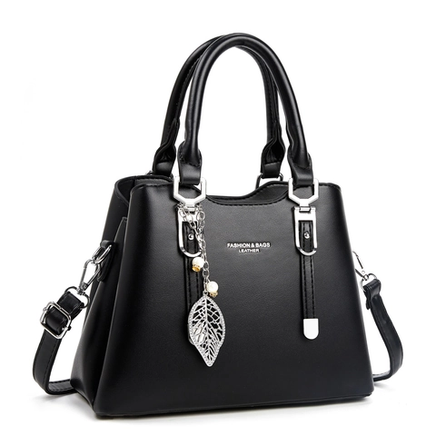 Bolso Tote Para Mujer Cuero PU Gran Capacidad Bolso Bandolera Con Colgante Hoja Perla Artificial Elegante Moderno