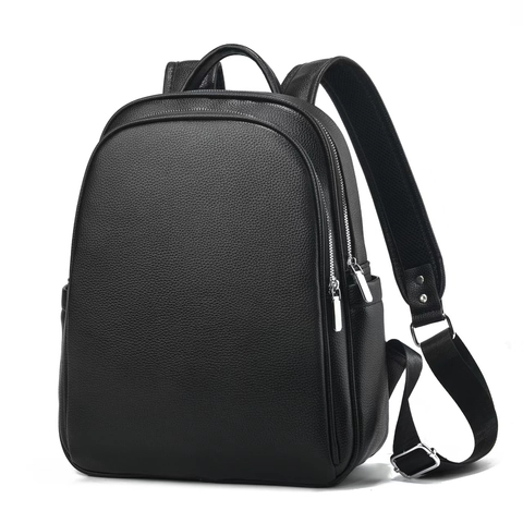 Business Backpack PU Leather Litchi Pattern Large Capacity Laptop Bag Travel Minimalist Solid Color For Men Women