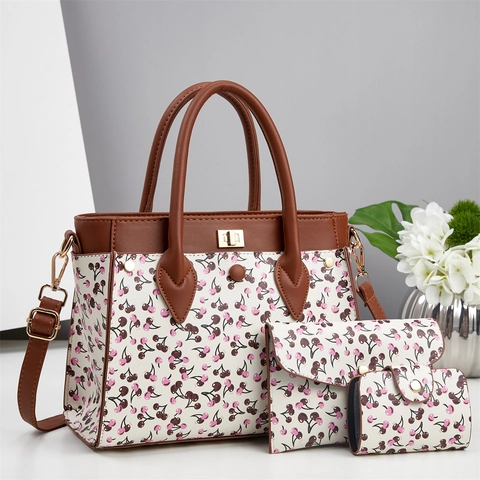 Borsa Donna in Pelle PU Tote Borsa a Mano Tracolla Portafoglio Porta Carte Classica Stampa Ciliegia Borsa a Tracolla Casual