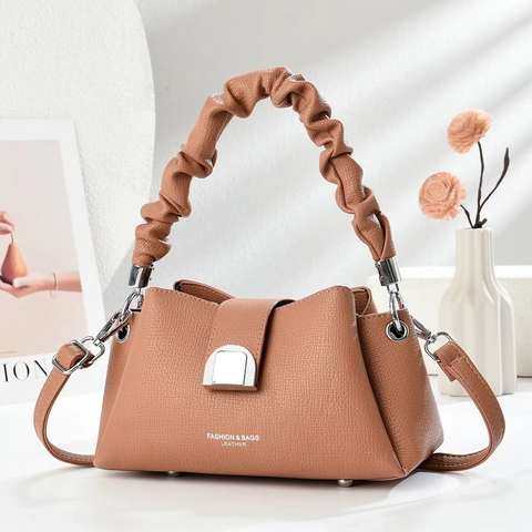 Borsa A Spalla Da Donna Con Manico Arricciato In Pelle PU Grana Litchi Borsa A Mano Tracolla Moda Versatile Minimalista Elegante