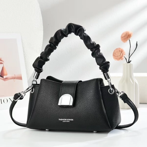 Borsa A Spalla Da Donna Con Manico Arricciato In Pelle PU Grana Litchi Borsa A Mano Tracolla Moda Versatile Minimalista Elegante