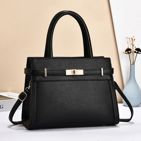 Women Handbag Lychee Pattern PU Leather Top Handle Shoulder Crossbody Bag Gold Hardware Versatile Elegant Urban Business
