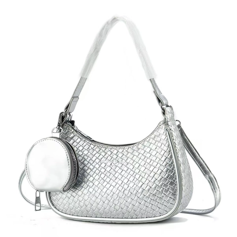 Borsa Hobo A Mezzaluna In Pelle PU Intrecciata Borsa A Spalla E Tracolla Con Portamonete Rotondo Staccabile Da Donna