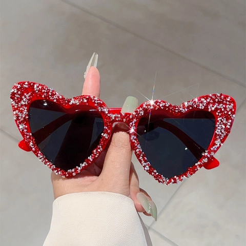 Occhiali Da Sole A Forma Di Cuore Con Montura In PC E Strass UV400 Occhiali Di Moda Per Donna Party
