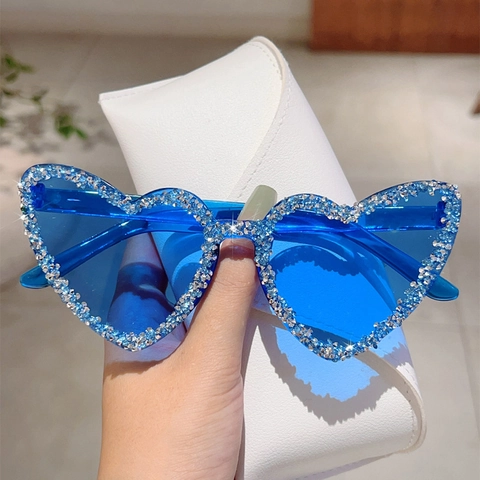 Lunettes De Soleil Strass En Forme De Cœur Pour Femmes Verres Teintés Jelly UV400 Mode Fête Streetwear