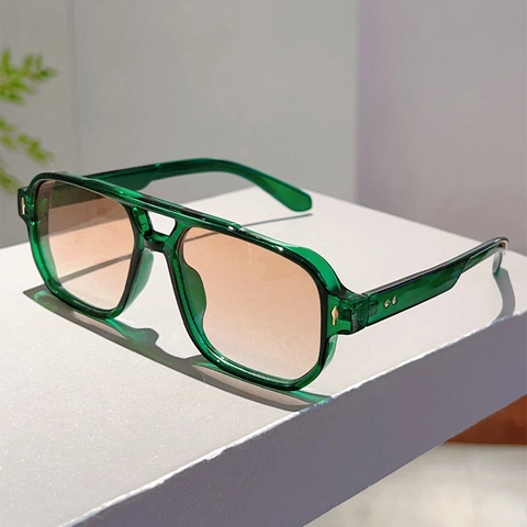 Gafas De Sol Piloto Retro UV400 Doble Puente Montura PC Lentes Degradadas Remache Flecha Metal Moda