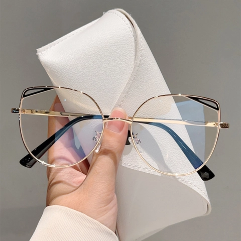 Occhiali Donna Occhio Di Gatto Anti Luce Blu Montatura In Metallo Lenti PC Alla Moda Trasparenti