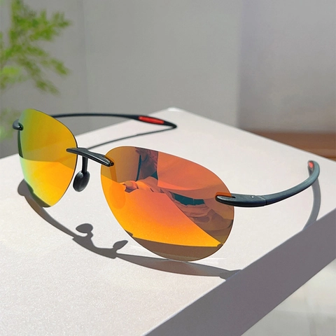 Gafas De Sol Polarizadas Hombre Sin Montura TR90 Ultra Ligeras Estilo Aviador Protección UV400 Conducción Exterior