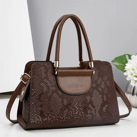 Sac À Bandoulière Femme Cuir PU Texture Serpent Color Block Poignée Supérieure Sacoche Urbain Minimaliste Tendance Casual