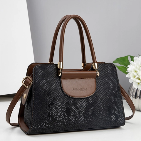 Sac À Bandoulière Femme Cuir PU Texture Serpent Color Block Poignée Supérieure Sacoche Urbain Minimaliste Tendance Casual