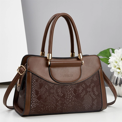 Damen Handtasche PU Leder Schlangenmuster Große Kapazität Griff Umhängetasche Goldene Hardware High-end Mode Pendeln